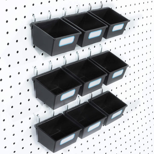FRIMOONY 16 Pack Pegboard Bins, Organizing Accessories with Hooks and Labels, Black