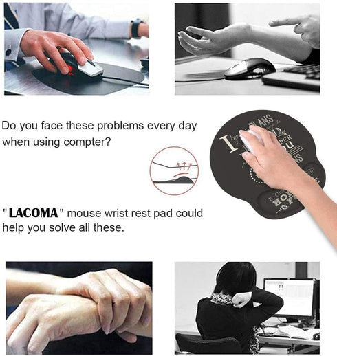 LACOMA Ergonomic Mouse Pad Wrist Support - Cute Wrist Rest Pad with Non-Slip PU Base for Home Office Working, Quotes