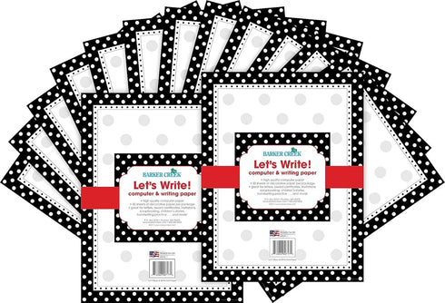 Barker Creek Designer Computer Paper Set, 100 Sheets Black & White Dot Decorative Paper, 8.5" x 11" for Home Office