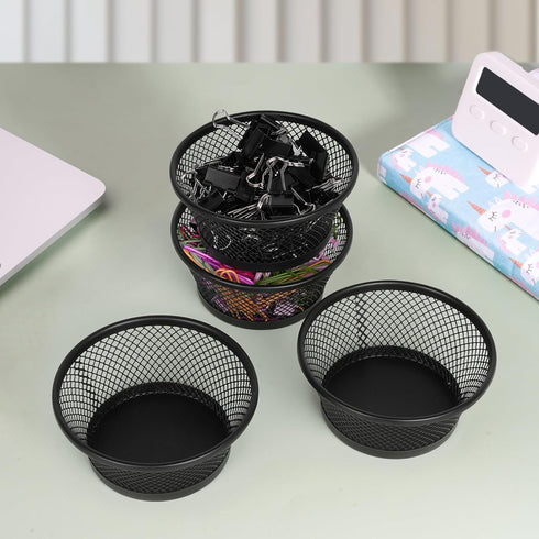 Paper Clip Holder for Desk, Mesh Paperclip Holders, Metal Paper Clip Dispenser Organizer, Black 4 Pack
