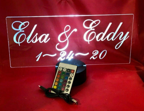 16 Couple Love Partner Light Up Table Lamp LED Engraved Names, Anniversay Date Personalized, Color Changing Options