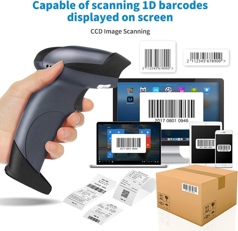 NETUM Bluetooth 1D Barcode Scanner with Stand, 2.4G Wireless & Bluetooth & Wired CCD Scanner for Supermarket, Store,