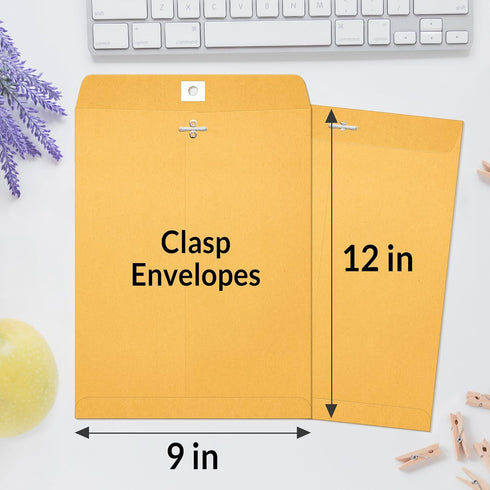 SUNEE 9x12 Clasp Envelopes 100 Count - Brown Kraft Envelopes with Clasp Closure for Home, Office, Business, Legal