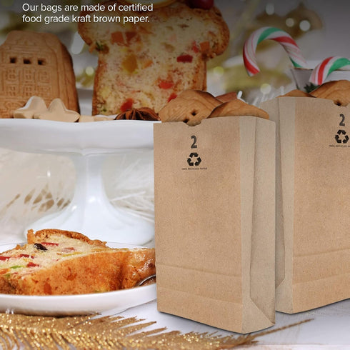 2 Lb (250 Count) Packing Pack, Stock Your Home Kraft Small Brown Paper Bags Mini Size Bag for Breakfast Food, Snack