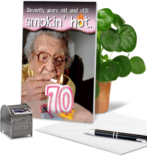 NobleWorks Humorous 70th Milestone Birthday Greeting Card, 5 x 7 Inch Envelope, Years Old and Hot Milestones