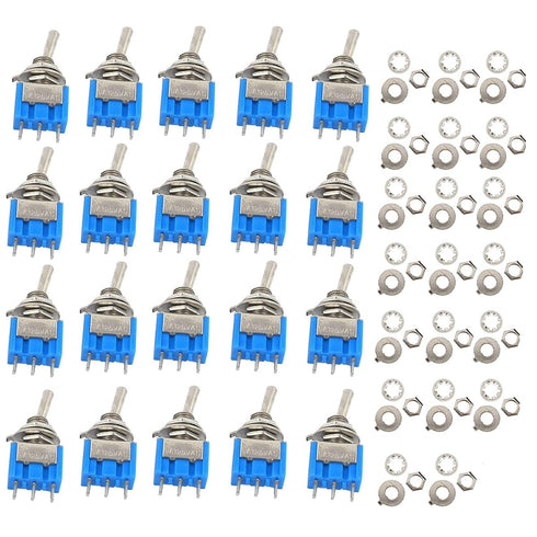 20PCS Mini Single Toggle Switch MTS-102 SPDT AC 125V 6A / 250V 3A ON-ON 3 Pins for Electronic Products