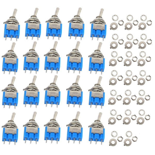 20PCS Mini Single Toggle Switch MTS-102 SPDT AC 125V 6A / 250V 3A ON-ON 3 Pins for Electronic Products