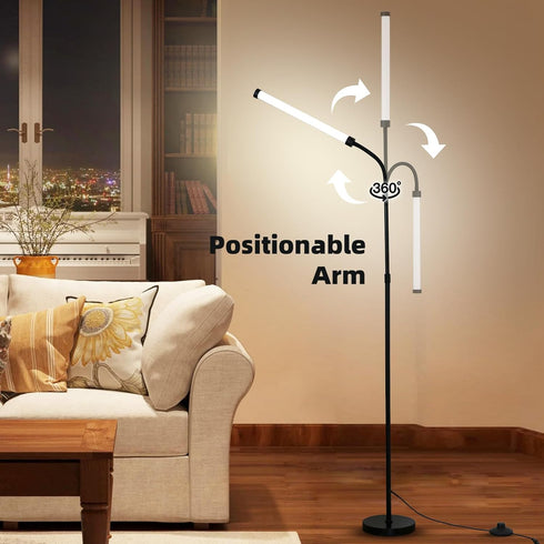 L SHY-U L Floor Lamp with Adjustable Height & Flexible Arm, Remote & Foot Switch, Slim Design & Even Lighting