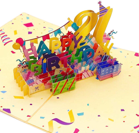 Liif Happy 21st 3D Pop Up Birthday Card, 21 Birthday Card for Him, Her, Son, Daughter | Large Size 8 x 6 inch