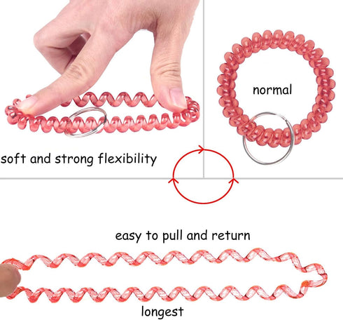 BIHRTC 5pcs Colorful Wristband Stretch Spring Spiral Coil Keychain Bracelets for Gym Pool ID Badge Outdoor Activities
