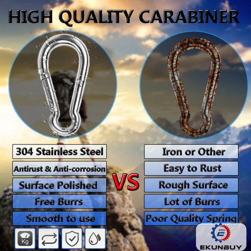 Spring Snap Hooks, 304 Stainless Steel Heavy Duty Clip for Rope Connector, Small Snap Clamp for Outdoor Travel