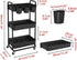 JIUYOTREE 3-Tier Plastic Rolling Storage Cart, Utility Cart with Extra Hanging Cups and Lockable Wheels for Kitchen and