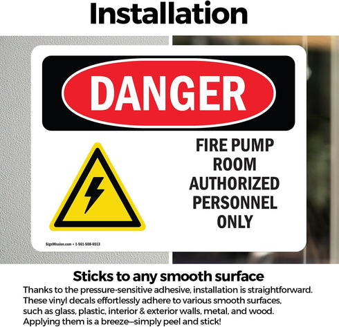 (2 Pack) OSHA Danger Sign Fire Pump Room Authorized 14 Inch X 10 Inch Vinyl Label Decal Sticker