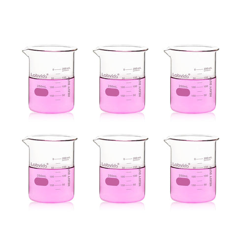 6pcs 250ml Upgraded Thick Glass Beakers, Griffin Low Form Beaker Set, 3.3 Boro