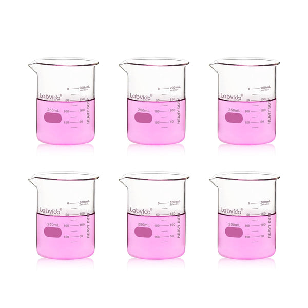 6pcs 250ml Upgraded Thick Glass Beakers, Griffin Low Form Beaker Set, 3.3 Boro