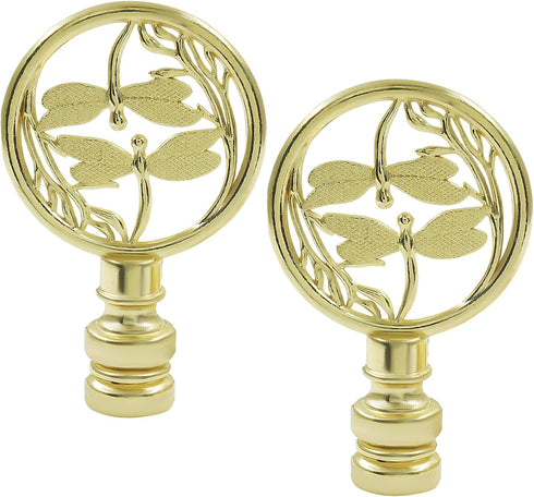 Zorfeter 2 PCS Double Dragonflies Lamp Finial, Gold Decorative Finial Antique Brass Lamp