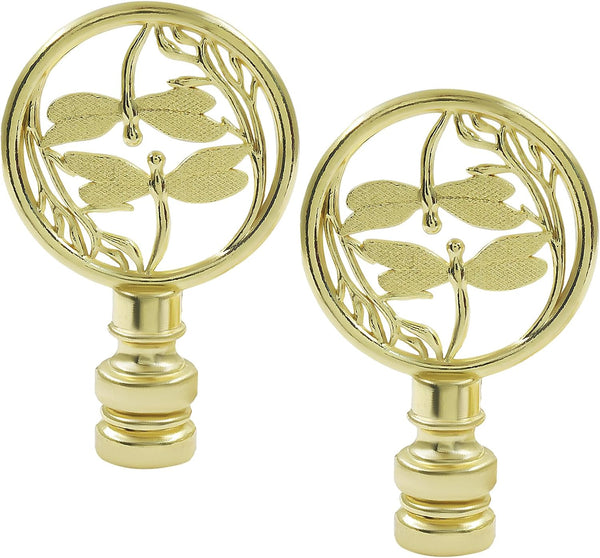 Zorfeter 2 PCS Double Dragonflies Lamp Finial, Gold Decorative Finial Antique Brass Lamp