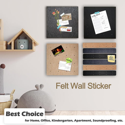 Large Brown Felt Pinboard, 12"x12"-1/2" Thick, 6 Pack Self-Adhesive Cork Board for Walls, Soundproof Vision Board with