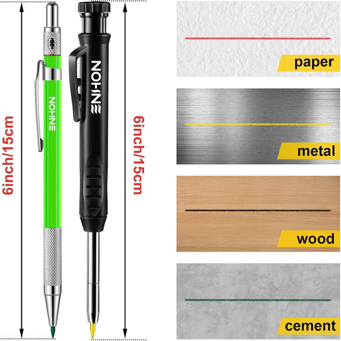Enhon Mechanical Pencil Set with 4 Carpenter Pencils and 40 Refills, Woodworking Tools for Carpenters (Green, Red,