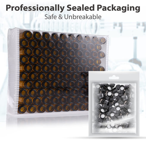 FOUR E'S SCIENTIFIC 100 Pack 4ml Sample Vials, Amber Glass Vials with Black PP Screw Caps for Liquid Storage