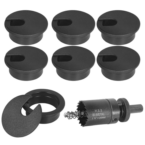 1-3/8" Black Desk Grommet with Bi-Metal Hole Saw, JTemgle Plastic Cable Hole Cover, 7 Pieces for Cord Management