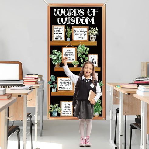 Summer School Classroom Door Decor Plant Motivational Bookshelf Door Cover Words of Wisdom Door Banner Inspirational