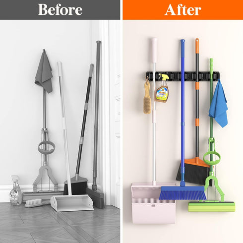 Lifewit Mop and Broom Holder Wall Mount, Heavy Duty Cleaning Supplies Organizer, 5 Slot 6 Hooks, Easy Install