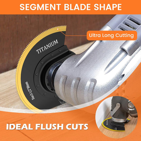 Kandishiex 2Pcs US Oscillating Saw Blades Bi-metal Titanium Coated Multitool Blades Semicircle Sharp Oscillating Blades
