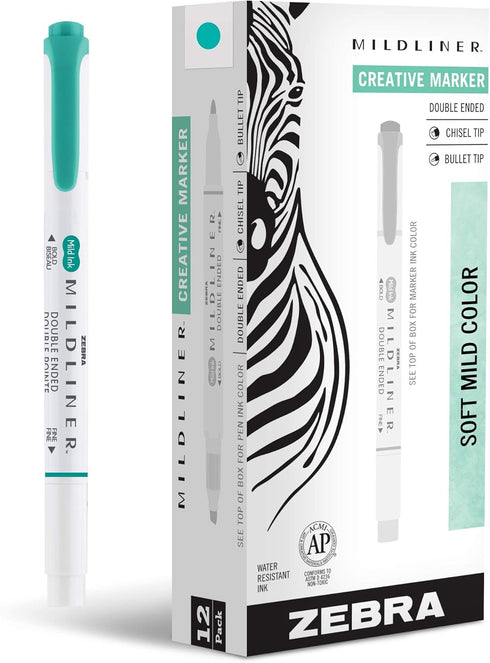 Zebra Pen Mildliner Double-Ended Highlighter Marker Set, Broad and Fine Point Tips, 12-Pack, Mild Summer Green Ink