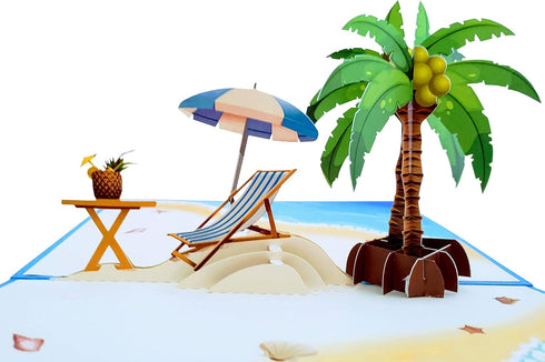 iGifts And Cards Oceanfront 3D Pop Up Greeting Card - Tree, Palms, Ocean, Beach, Vacation, Fun