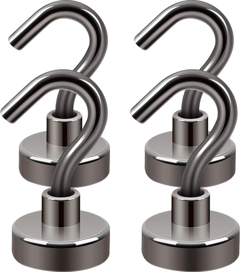 Neosmuk Magnetic Hooks, 27lb Heavy Duty Earth Magnets with Hook for Refrigerators, Pack of 4
