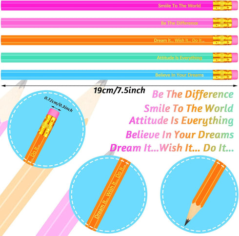 Personalized Inspirational Pencils, Custom Colorful Wood Pencils with Motivational Sayings, 30 Pieces