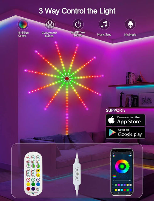 Daymeet Smart Firework LED Lights, ICRGB Dream Color LED Lights for Bedroom, LED Strip Lights with Remote App Control