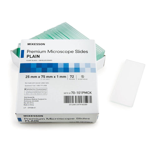 McKesson Premium Microscope Slides, Plain Float Glass, Beveled Edges, 72 Count, 25 mm x 75 mm x 1 mm