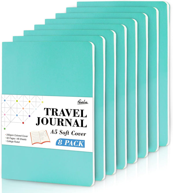 feela 8 Pack Soft Cover Journal Bulk, Notebooks College Ruled for Work, Lined Travel Journal for Women Men, Note Taking