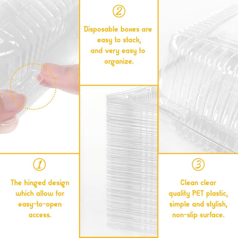 200 PCS Clear Plastic Square Hinged Containers, Disposable Clamshell Food Containers with Lids for To Go Items