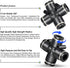 TAILONZ PNEUMATIC Pack of 5 4 Way 1/4 Inch OD Straight Push Fittings Plastic Quick Release Connectors Air Line Fittings