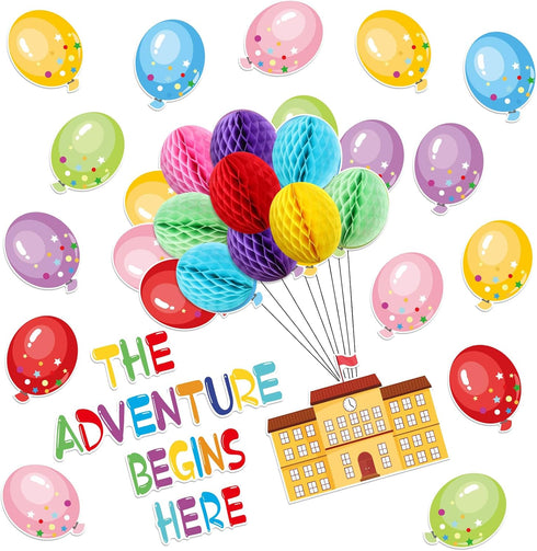 TaoBary 84 Pcs 3D Colorful Balloon Honeycomb Bulletin Board Set, Balloon Accents Paper Cutouts for Kids Teacher Back to