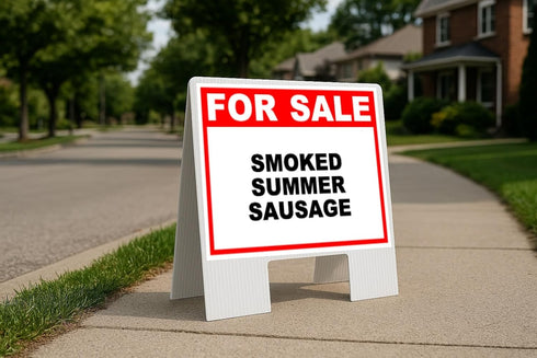 Smoked Summer Sausage For Sale White Red Black Folding Coroplast A-Frame with