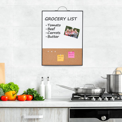 TSJ OFFICE Small Whiteboard Cork-Board, 16" X 12" Portable Aluminum Black Framed Magnetic Dry Erase Board