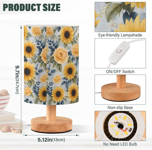 ALAZA Bedside Table Lamp for Bedroom Sunflower Peony Floral Nightstand LED Light Lamps with USB Port Linen Fabric Shade