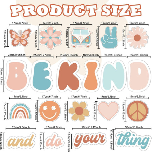 Hippie Be Kind And Do Your Thing Cutouts, Classroom Bulletin Board Groovy Positive Sayings for School Home Decor