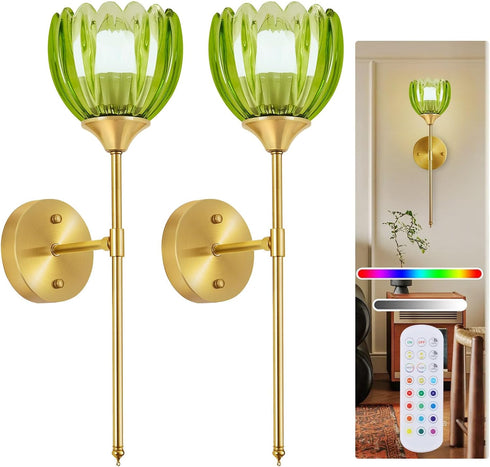 SoodMi Battery Operated Wall Sconce Set of 2, Rechargeable Wireless Wall Sconce Lights