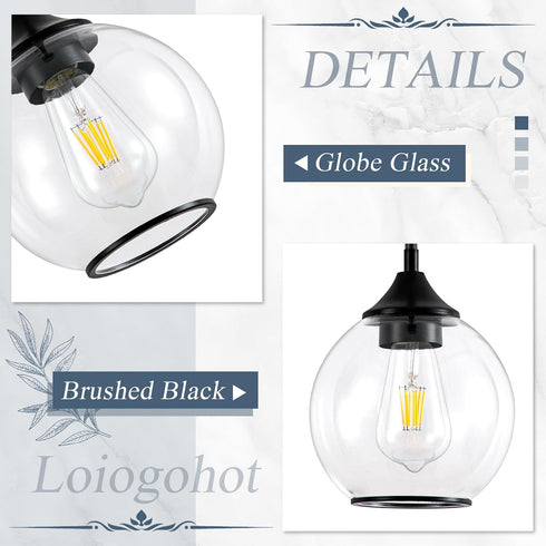 Shade,6.29" 1 Pendant Lights Kitchen Island,Farmhouse Black Pendant Light with Clear Glass Globe Glass Pendant Light