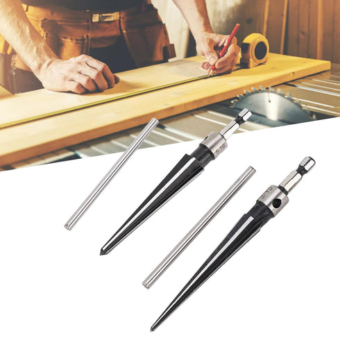 T Handle Tapered Reamer Set, 1/8"-1/2" & 3/16"-5/8" Tapered 6 Fluted Chamfer Woodworker Tool