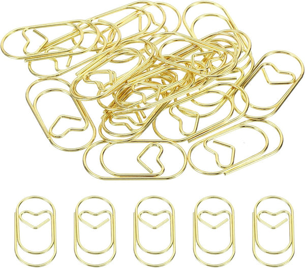 MECCANIXITY Heart-Shaped Paper Clip Fun Clips - Cute Decorative Bookmarks 1.2 Inch Gold Tone, Pack of 20