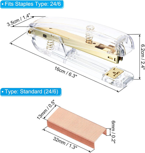 PATIKIL Acrylic Stapler Set, Portable Stylish Manual Effortless Desktop Stapler with 2000 Pcs 24/6 Staples for Classroom Home Office Desk, Gold by PATIKIL