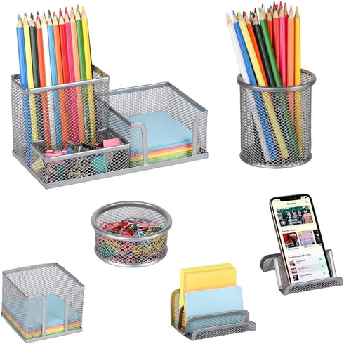 Desk Organizer for Office - 6 Pieces Mesh Multi-Functional Storage Set for Office Supplies Accessories