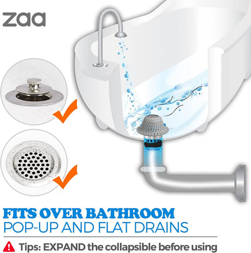 Bathtub Drain Hair Catcher, Silicone Collapsible Drain Protector for Pop-Up and Regular Drains, 1 Pack