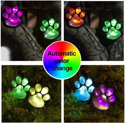 4 Solar Dog Animal Paw Print Lights, Garden Statue Lantern LED Path Light for Pathway Lawn Yard Outdoor Decorations